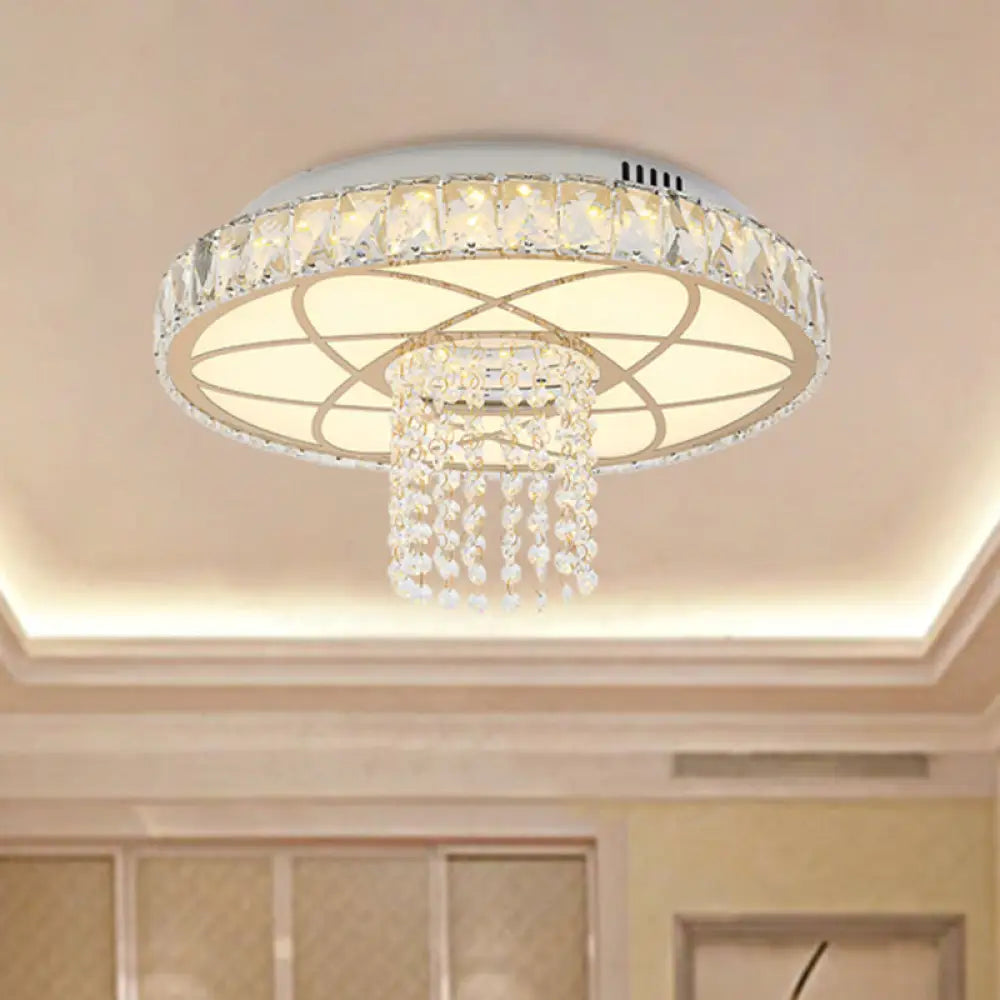 Contemporary Led Crystal Close To Ceiling Light - Gold Round Flush Mount Lamp For Bedroom