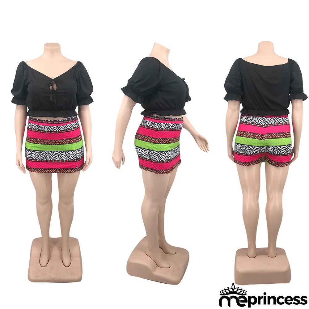 Plus Size Sexy Off Shoulder Mini Skirt Two Piece Sets