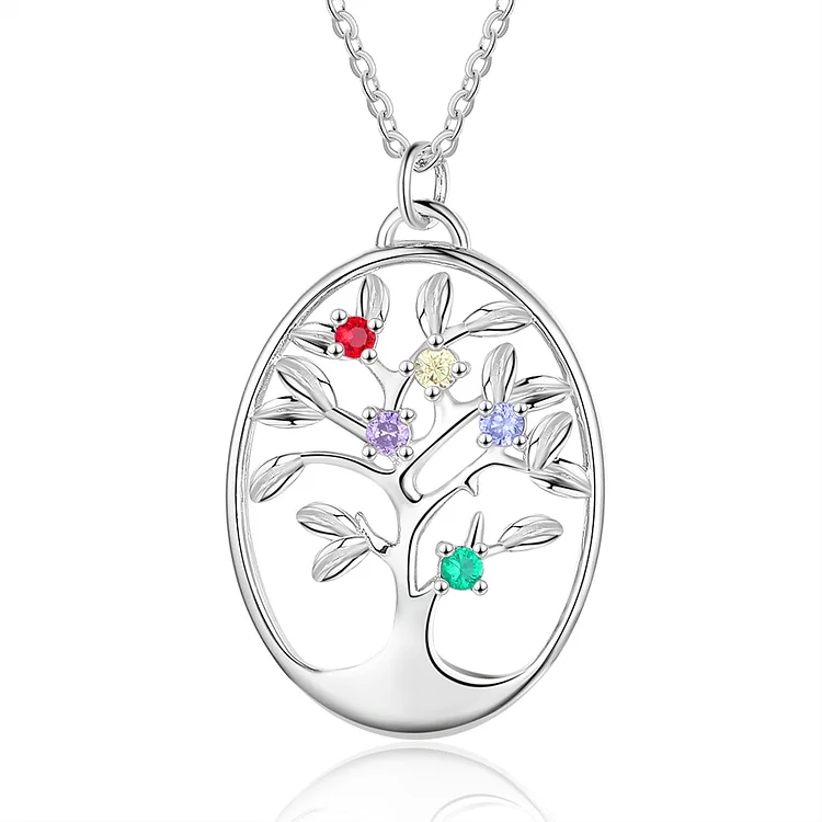 Personalized Tree of Life Necklace with 5 Birthstones Family Necklace for Her