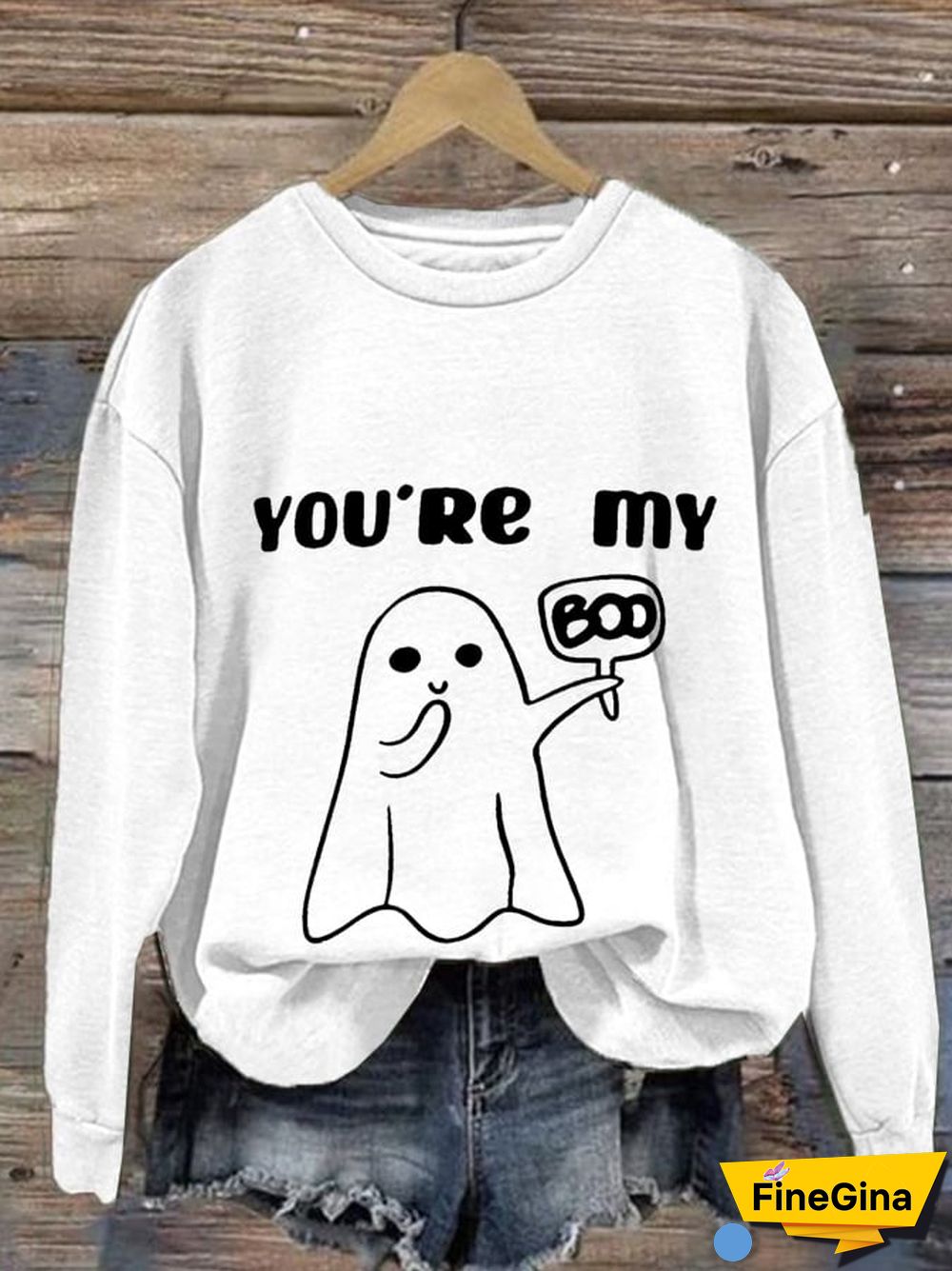 Women'S You're MY Boo Halloween Print Crew Neck Casual Sweatshirt