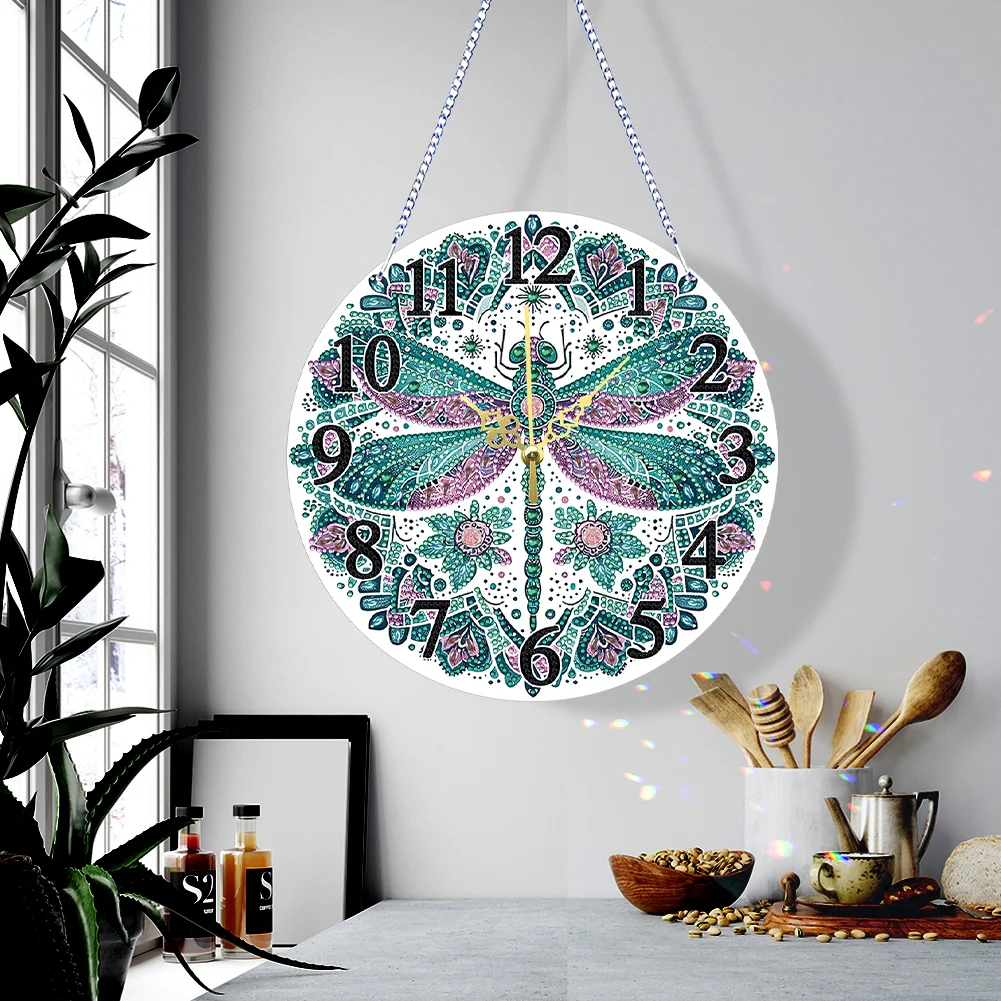 DIY Mandala Dragonfly Acrylic Special Shaped 5D Diamond Painting Hanging Clock Art Craft