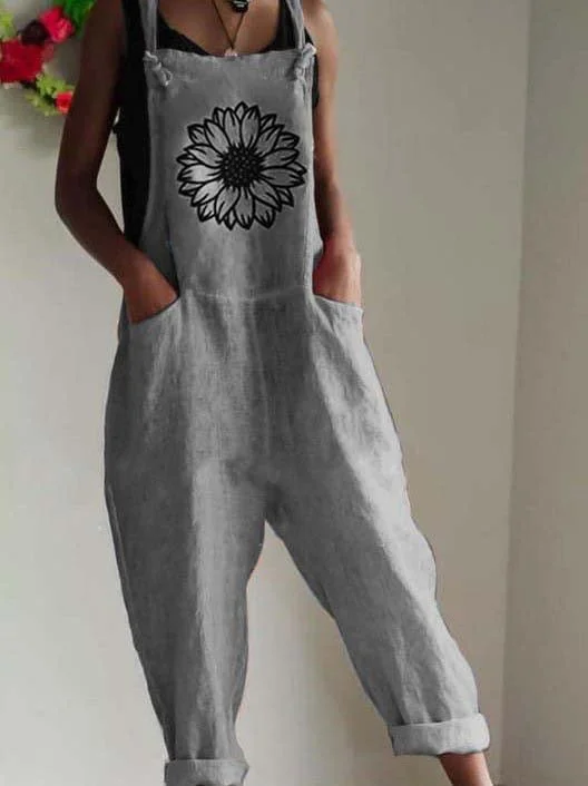 Relaxed Floral Print Pocket Sleeveless Jumpsuit
