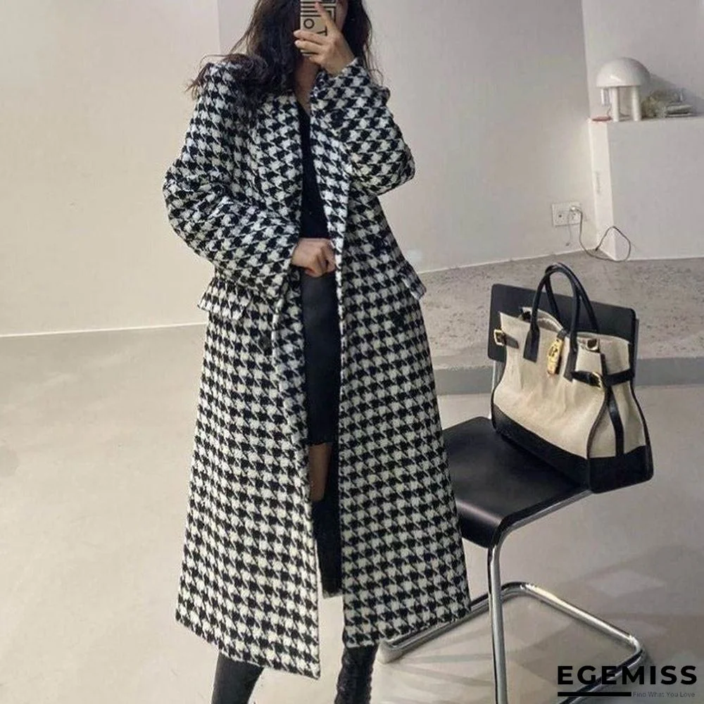 Fashion Classic Thousand Bird Grid Medium Long Over Knee Woolen Coat | EGEMISS