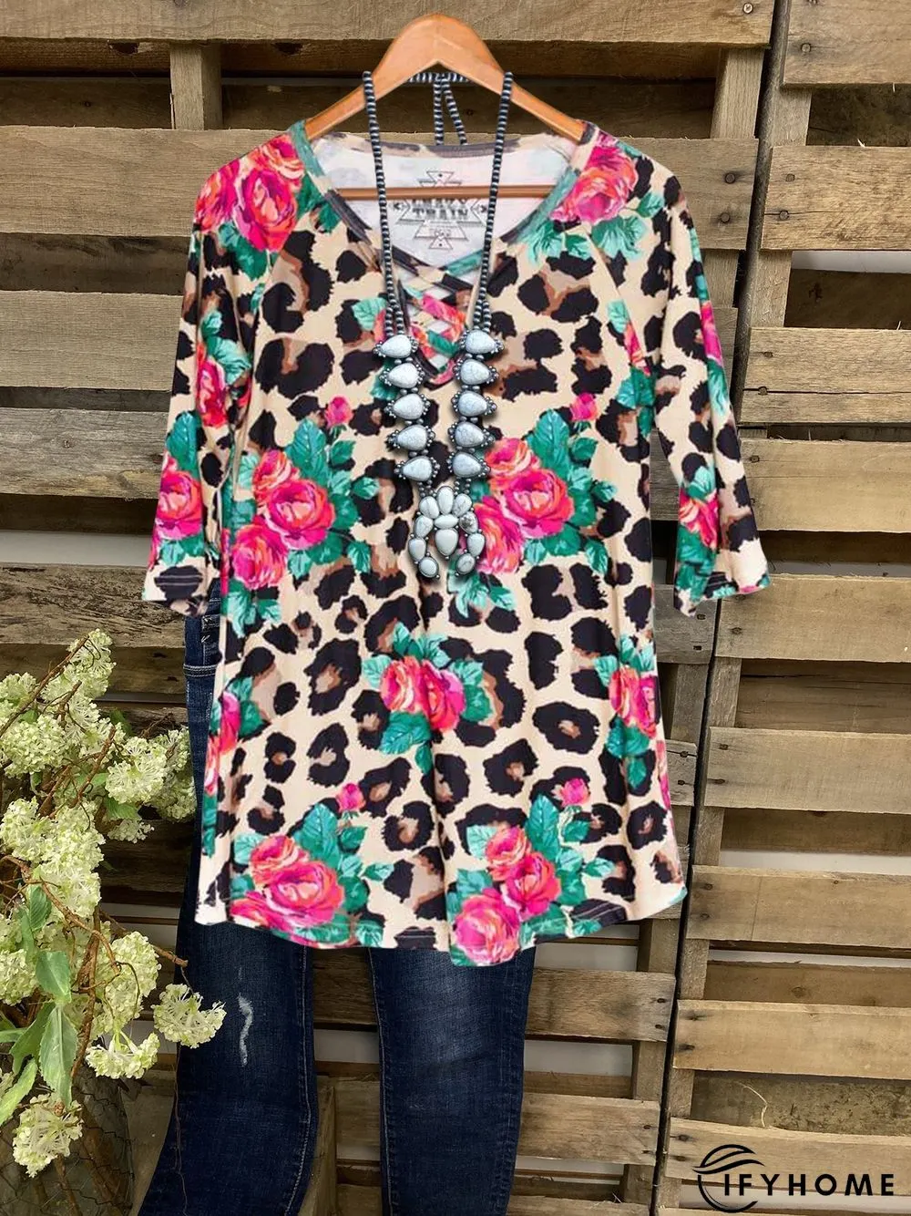 Vintage Floral V Neck Short Sleeve T-shirt | IFYHOME
