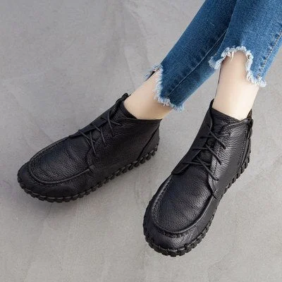 GKTINOO 2022 Vintage Style Genuine Leather Women Boots Flat Booties Soft Cowhide Women's Shoes Ankle Boots zapatos mujer