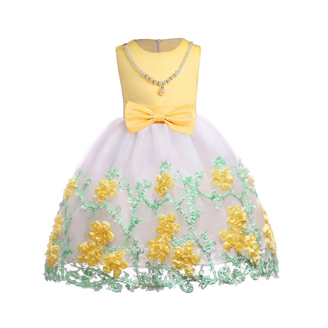 Buzzdaisy Flowers Princess Dress For Girl Scoop Neck Bow-Knot Solid Color Sleeveless Candy Cotton Sports