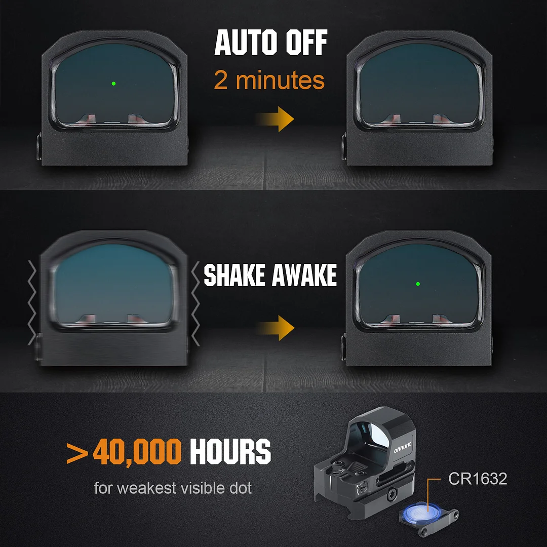 ohhunt® 1x24x17mm Green Dot Sight 3 MOA RMS/RMSc Footprint Reflex Sight with 21mm Picatinny Rail Mounts Shake Awake IPX7 Waterproof Shockproof 1500G