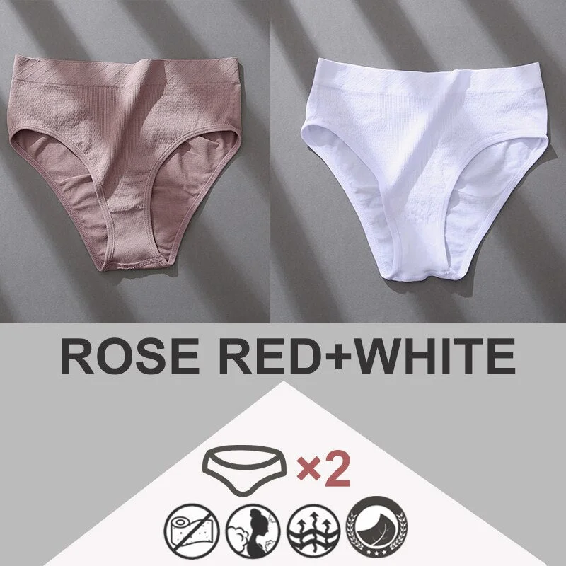 FINETOO 2PCS/Set Women Panties Bodyshaper M-2XL Women's Underwear Lingerie 8 Solid Colors Sexy Female Undepant High Waist Briefs