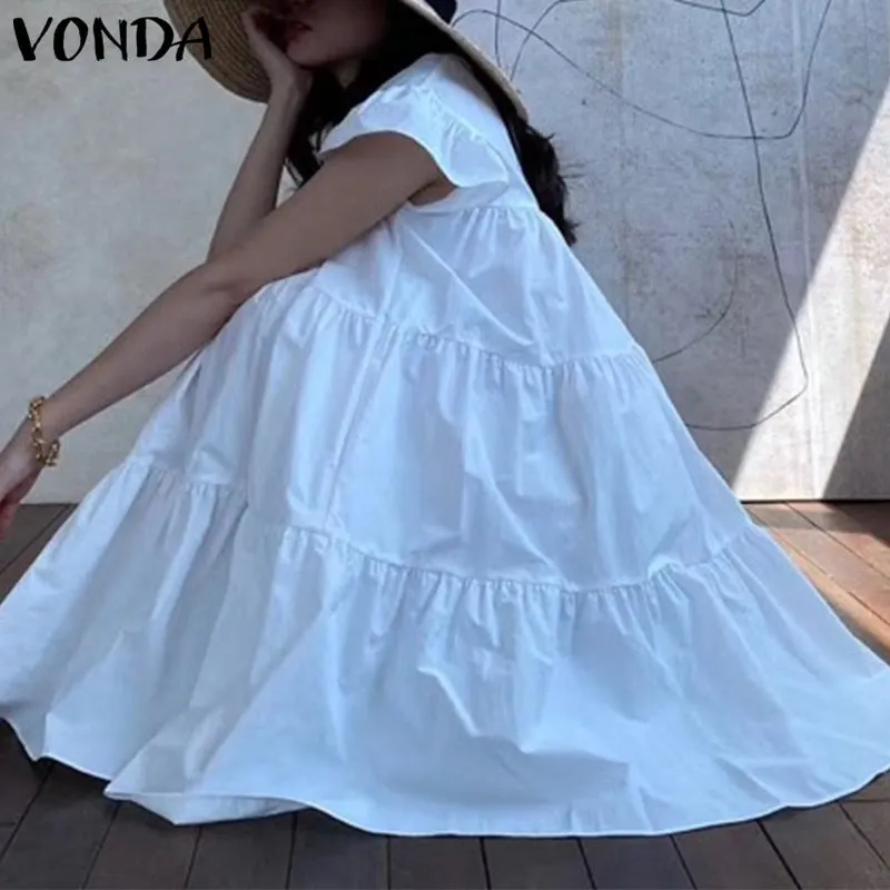 Summer Dress 2022 VONDA Women Summer Sundress Holiay Vintage Ruffled Party Dresses Casual Vestidos Femme Robe  Robe