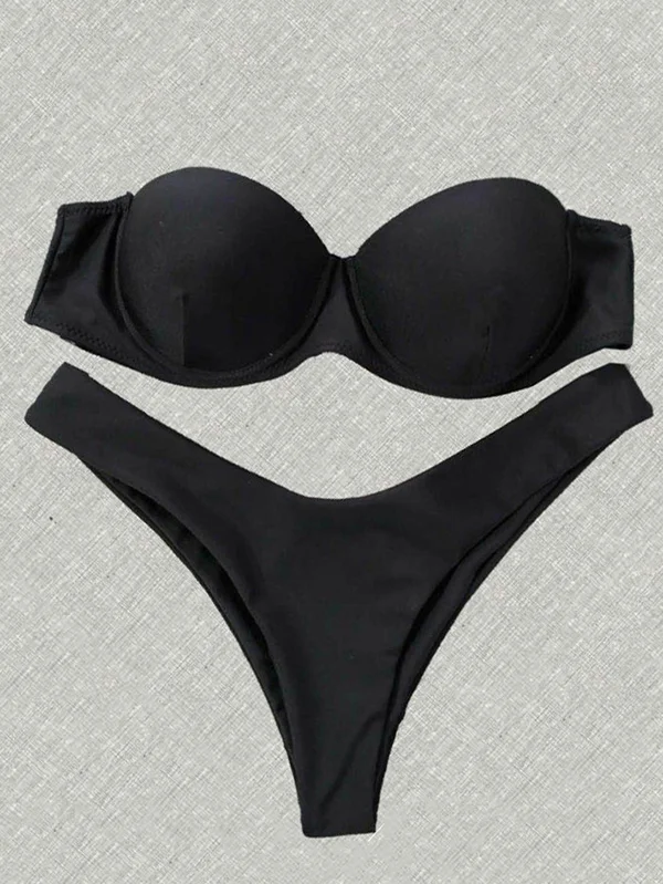 Polychromatic Bandeau Underwired Split Bikini Swimsuit