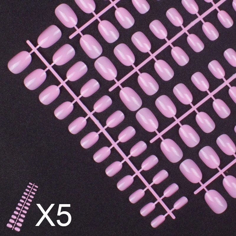 5 Set Mixed Colors 24 Pieces Per Set Fashion Round Colored False Nails Full Cover 10 Size Fake Nails for DIY Press on Nails-Nail Inspo