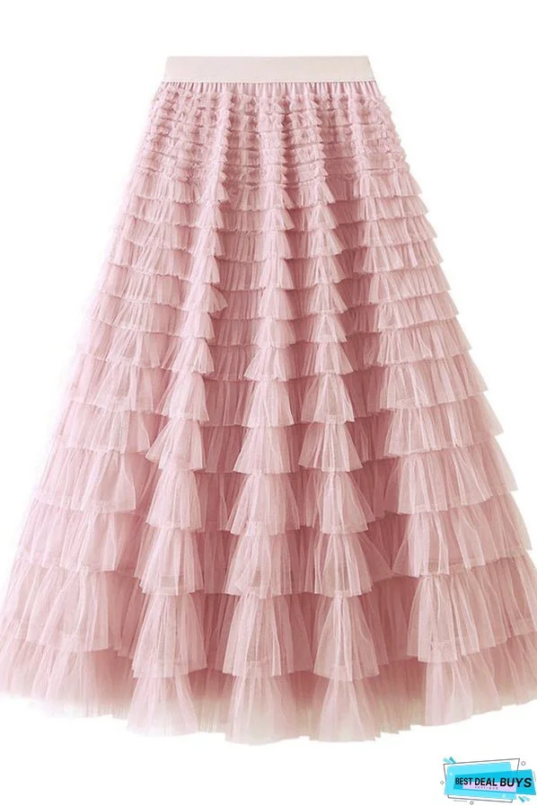 Be Your Own City Queen Tiered Elastic Waist Tulle Maxi Skirt