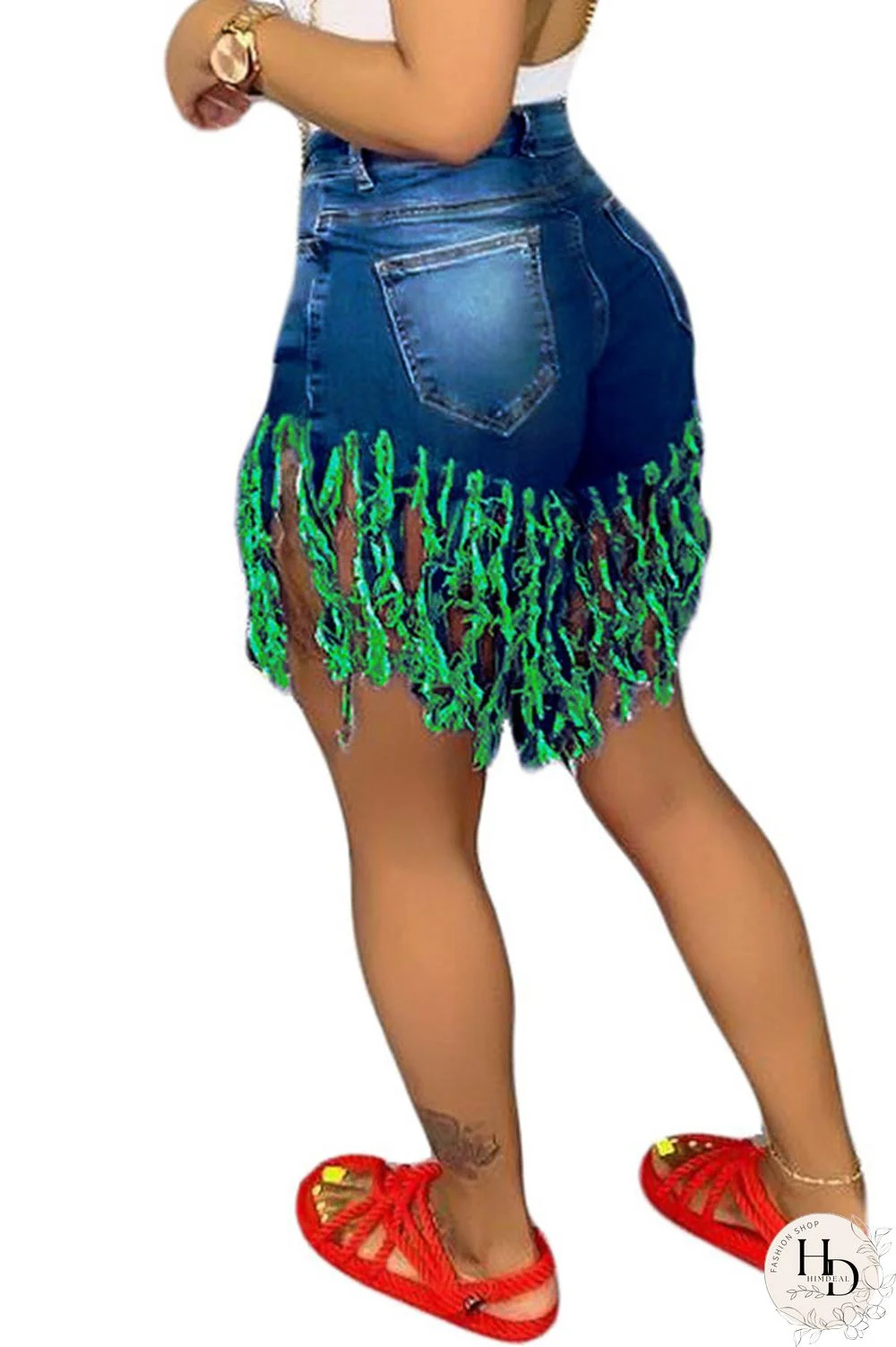 Royal blue Red Green Yellow Royal blue Tassel Design Denim