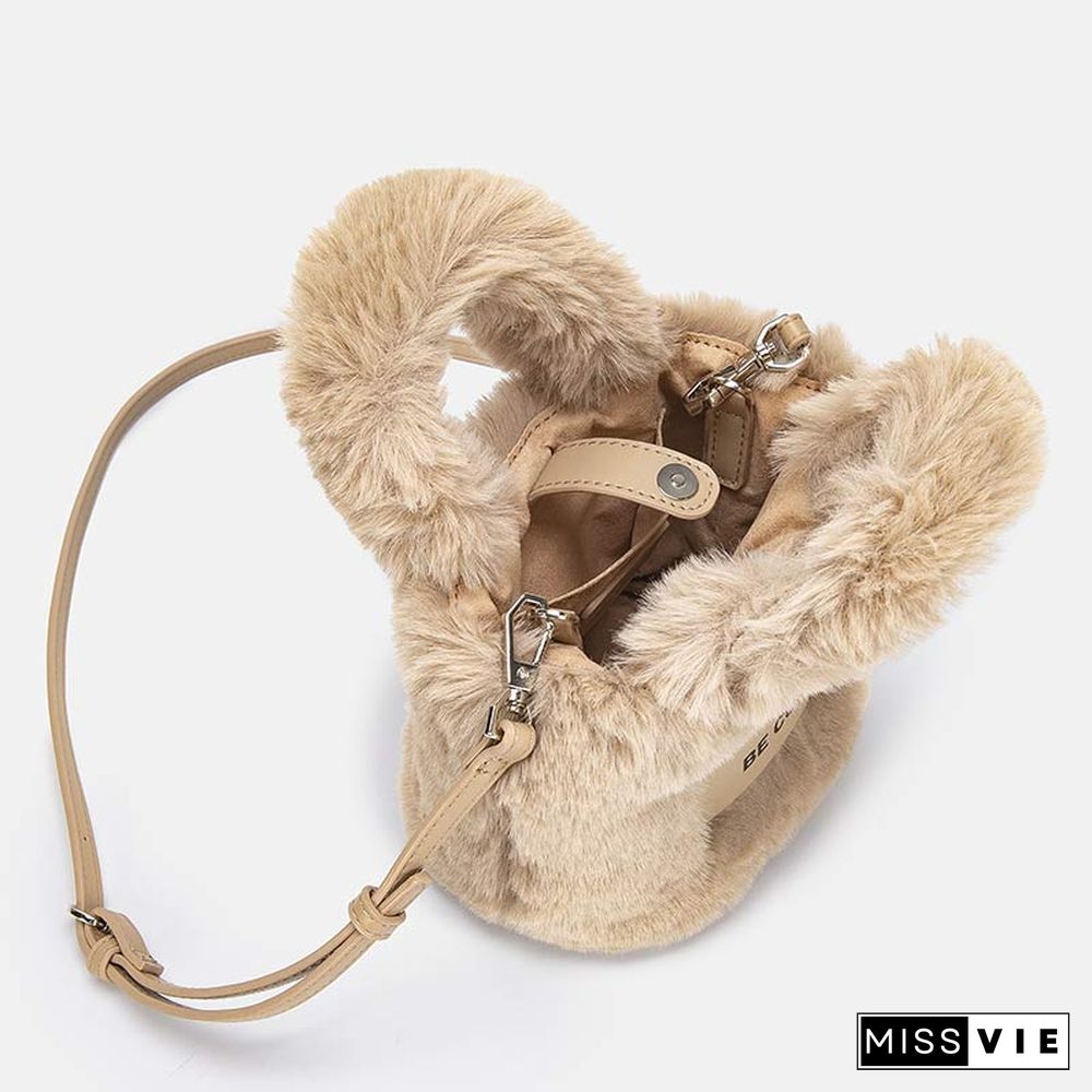 Letter Print Furry Crossbody Bag