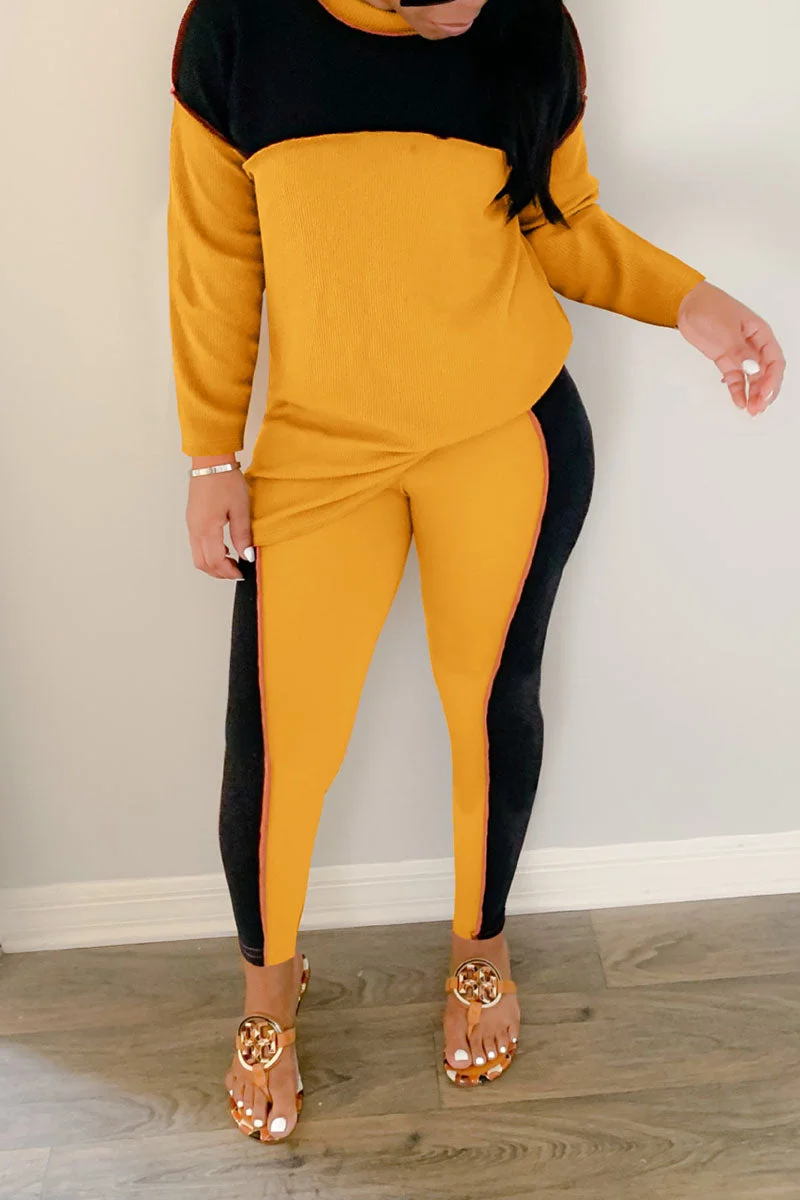 Casual Solid Split Joint O Neck Long Sleeve Two Pieces