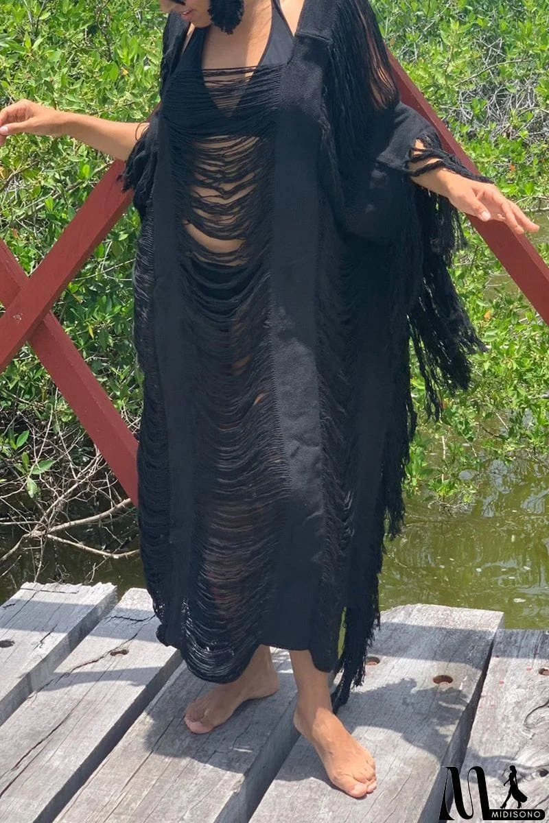 MidiSono - Raw Frayed Curning Cover Dress