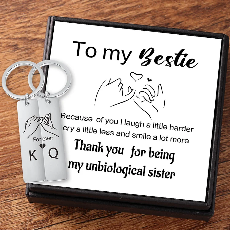 Personalized Pinky Promise BFF Keychain Set Engrave Initials Heart Matching Best Friend Gifts