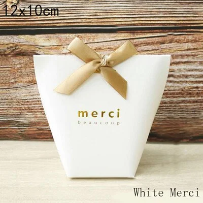 5pcs Black White Merci Candy Bag French Thank You Kraft Paper Gift Packaging Box Wedding Favors Birthday Party Supplies
