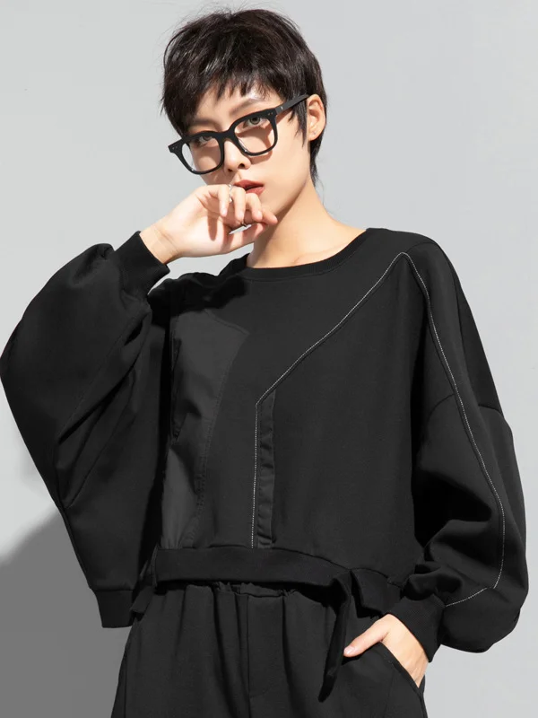 Fashion Batwing Sleeves Irregularity Solid Color Round-Neck Sweatshirt Tops
