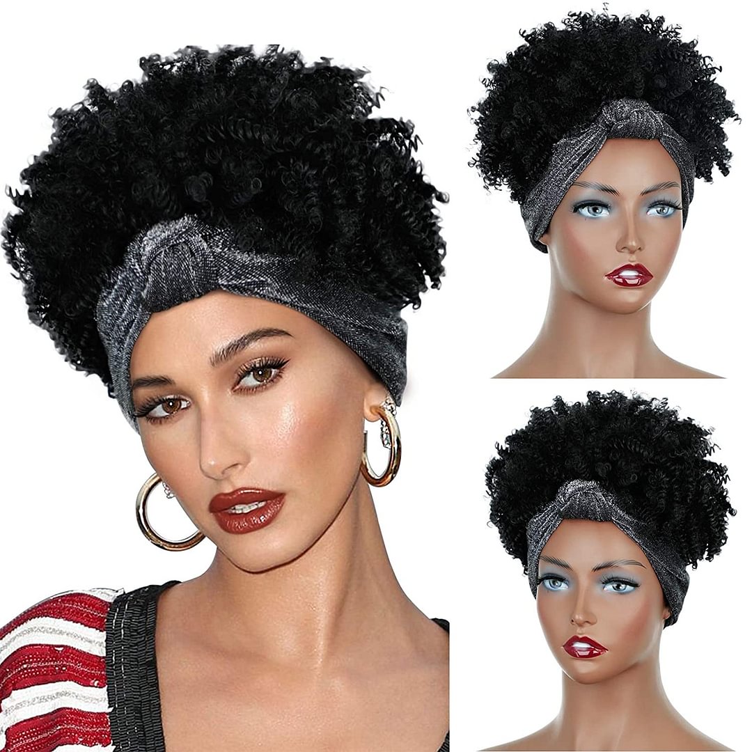 Hot Sexy Kinky Curly Wigs with Grey Headband-elleschic