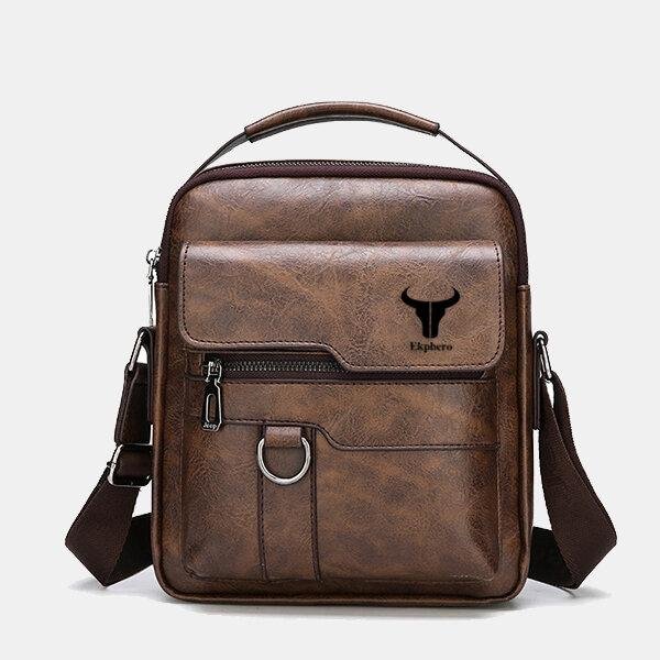 Men Multi-Carry PU Leather Solid Business Anti Theft Shoulder Bag Crossbody Bag