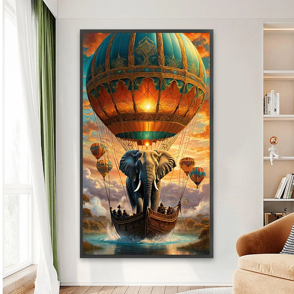Diamond Painting - Full Round Drill - Elephant Hot Air Balloon(Canvas|40*70cm)