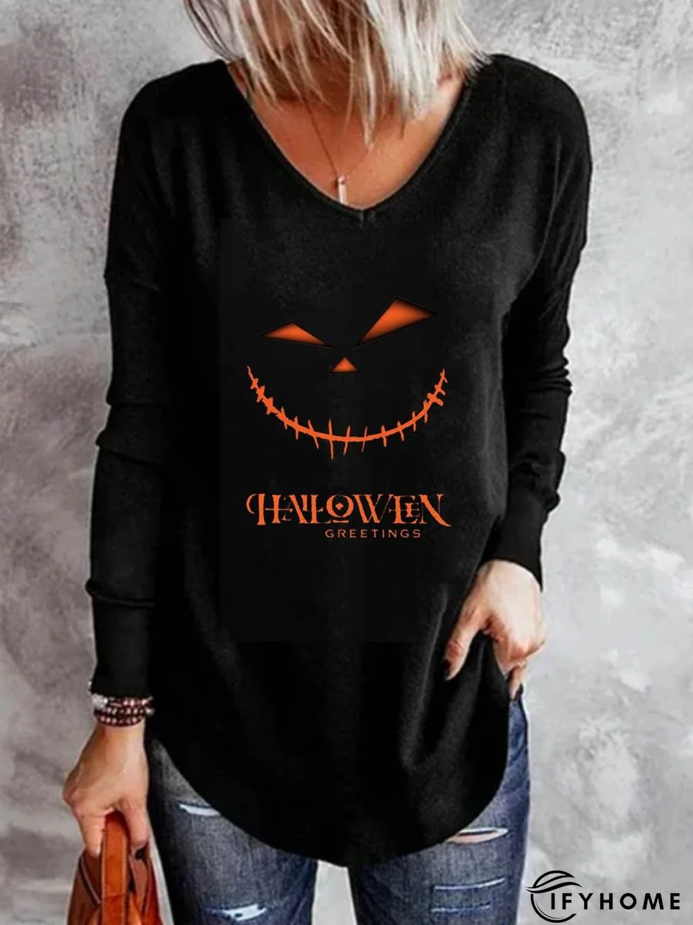 Off Shoulder Casual Cotton Blends Cartoon Halloween T-shirt | IFYHOME