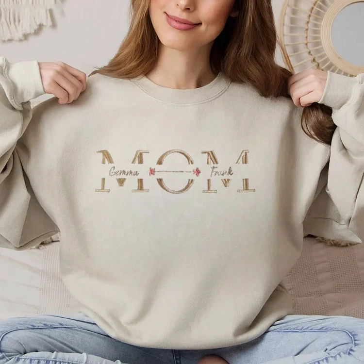 Custom mama emboidered  sweatshirt,Mom crewneck with names,Gift for mom