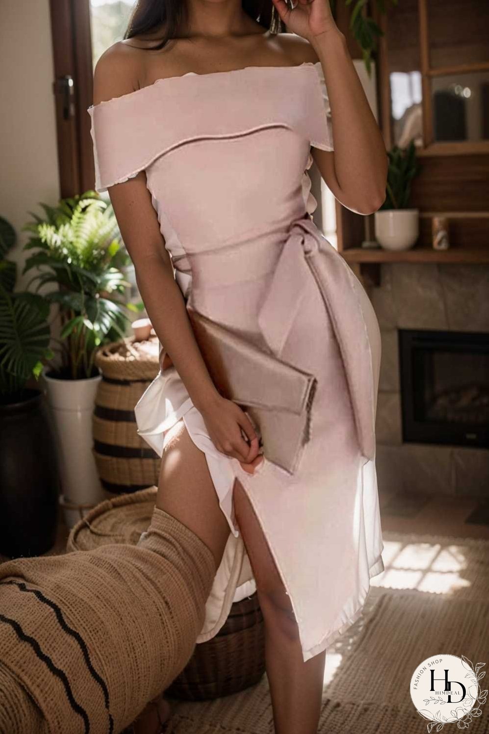 elegant off shoulder midi party dress for women