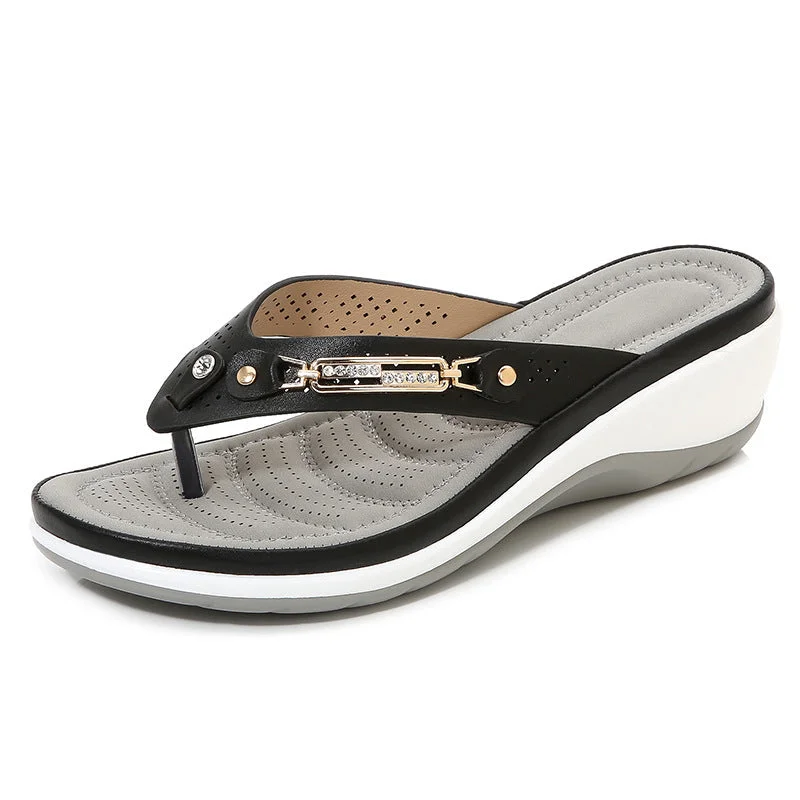 Women's Arch Support Soft Cushion Flip Flops Thong Sandals Slippers / Black - vzzhome