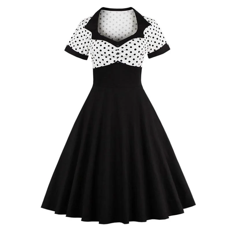 Vintage Party Dress Women Retro 50s Polka Dot A Line Swing Dresses