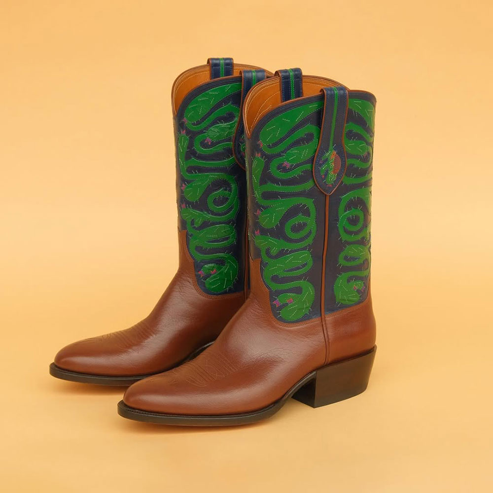 Brown Embroidered Cactus Pointed Toe Mid-Calf Cowboy Boots for Women Nicepairs