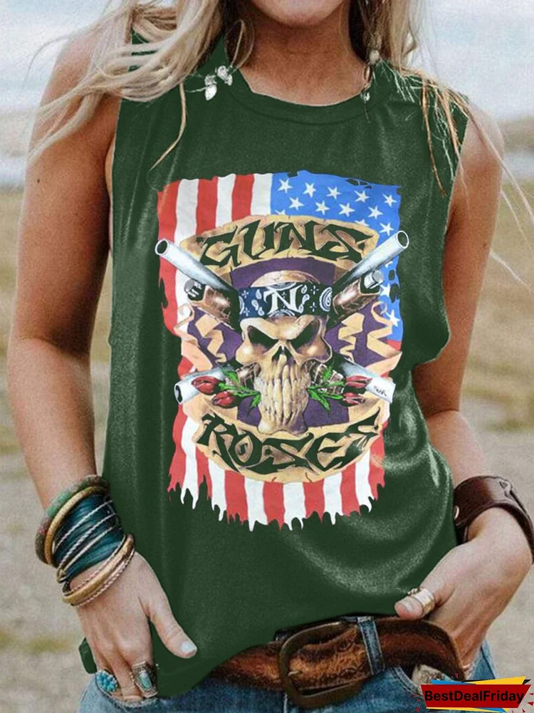 Bestdealfriday Guns N Roses Sleeveless Skull Printed Casual Woman Vests