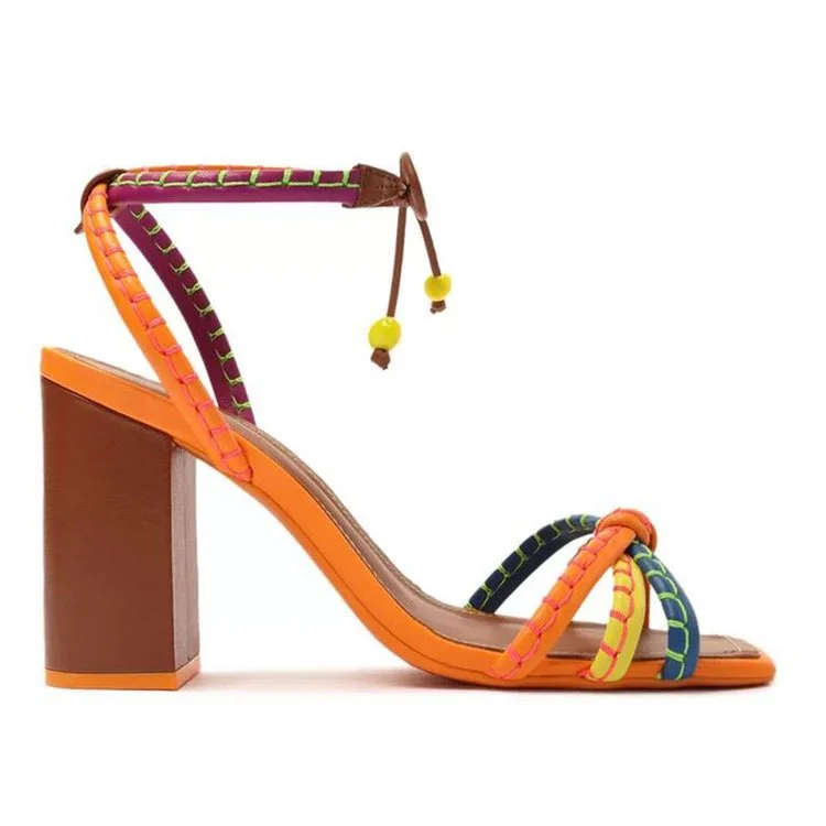 Yyvonne Roman Style Female High-Heeled Toe With Hollow Colored Sandals Square Thick Heel Shoes