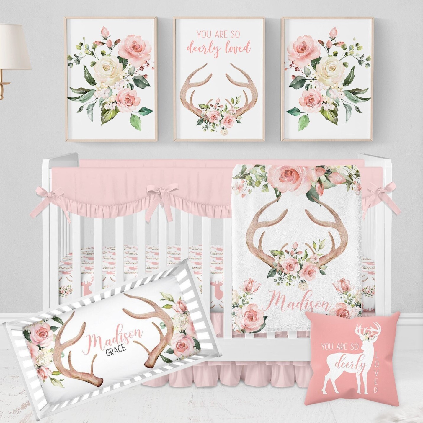 Deer Crib Bedding Set, Baby Girl Crib Bedding Sets With Deer Antlers