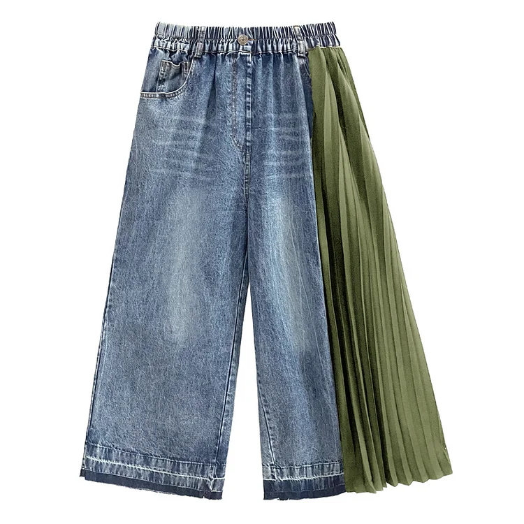 Personalized Colorblock Splicing Pleated Jeans