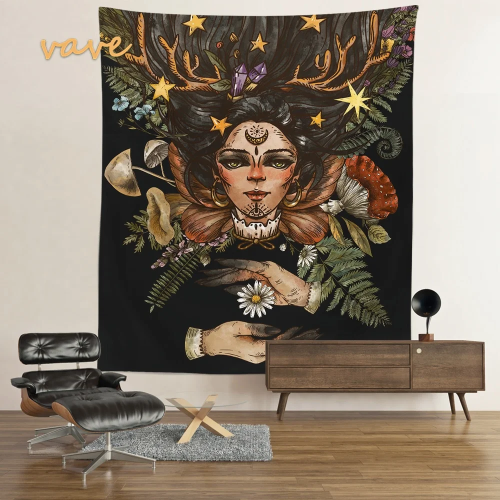 Nigikala Magic Vintage Tarot Mushroom Tapestry Wall Hanging Trippy Butterfly Mandala Hippie Aesthetic Tapestry Sun and Moon