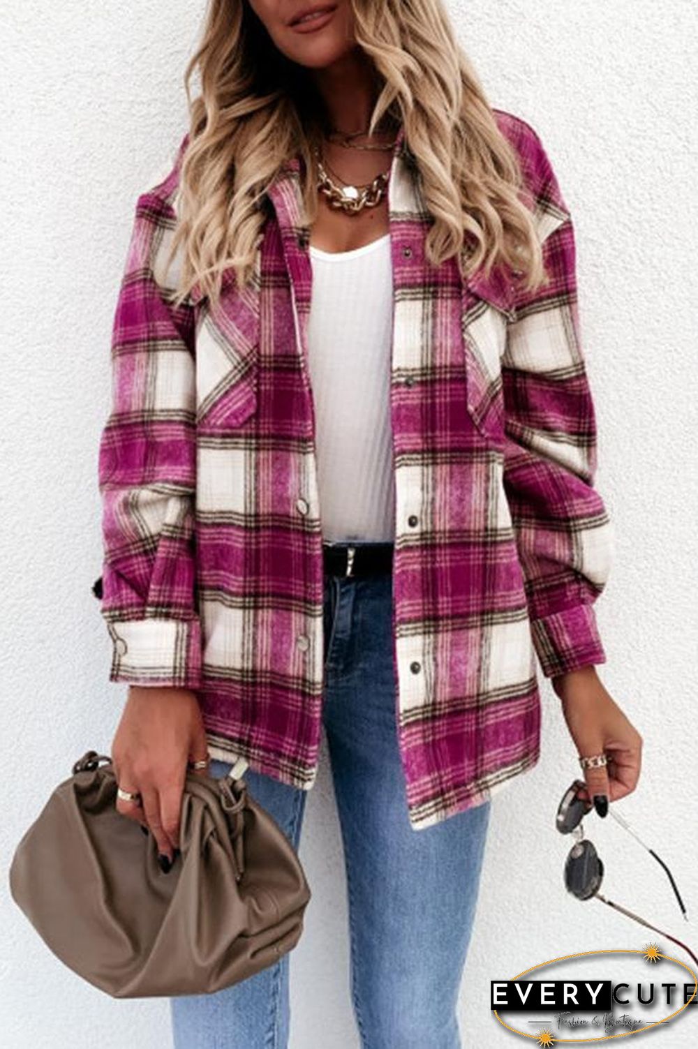 Long Sleeve Plaid Shirt Collar Jacket P13324