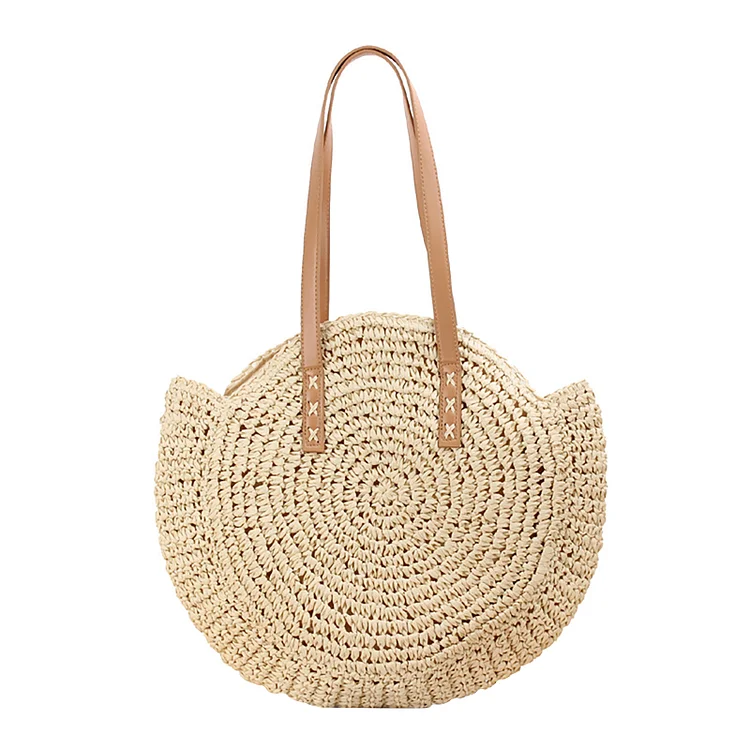 Summer Women Beach Bags Hollow Hand-Woven Round Shoulder Bag for Seaside Holiday-Annaletters