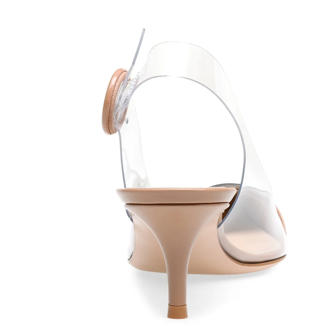 Nude Kitten Heel Buckle Clear Strap Pumps Shoes with Slingback