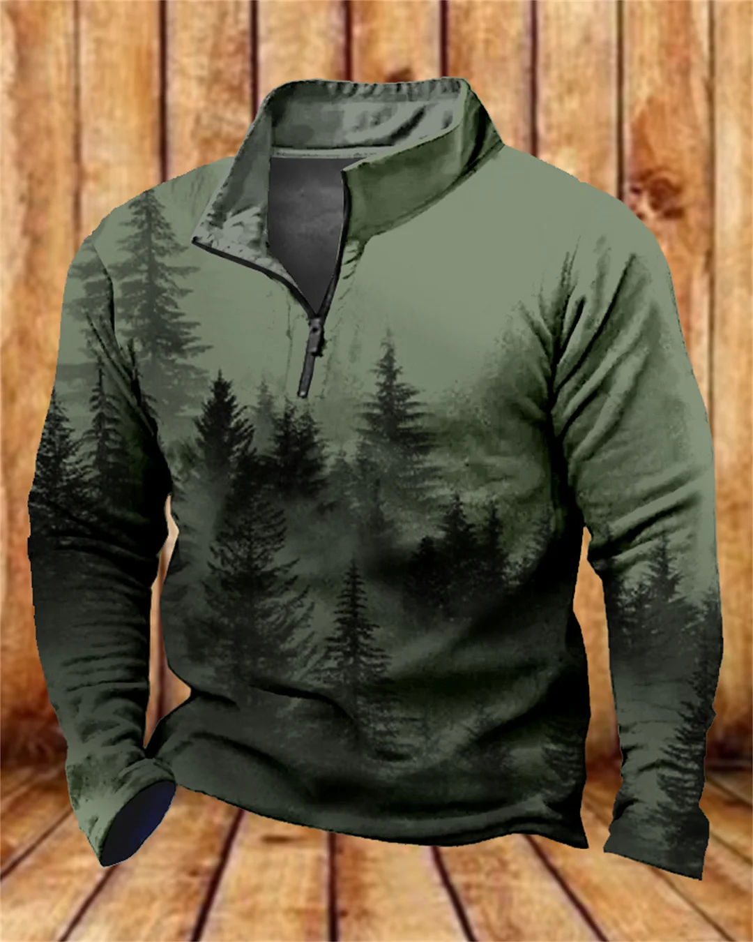 Suitmens Men's Outdoor Gradient Forest Zipper Hooded 00419