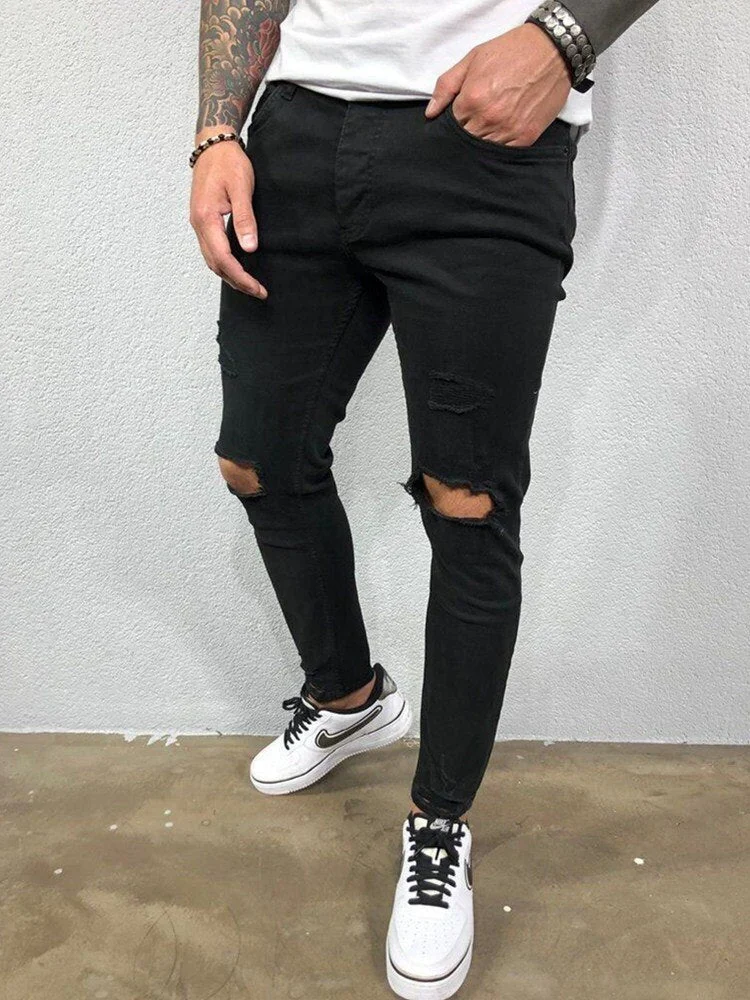 Men's Sexy Hole Jeans Pants Casual Summer Autumn Male Ripped Skinny Jeans Slim Biker jeans for men