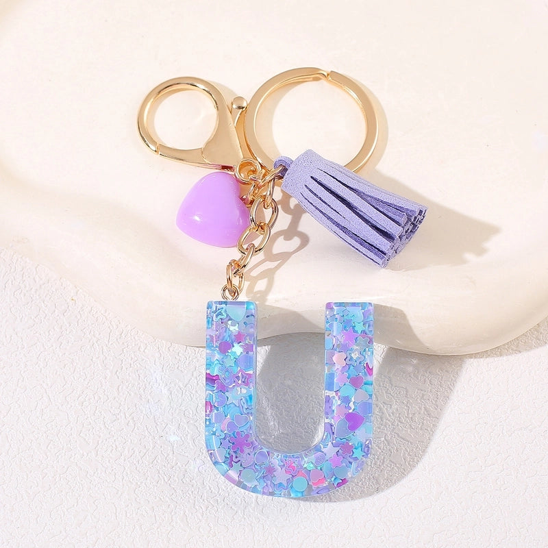 New Women’s Purple Love Tassel 26 Letter Keychain Cute Car Key Chain Couple Backpack Jewelry