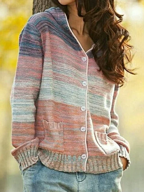 Red Cotton-Blend Long Sleeve Hoodie Sweater