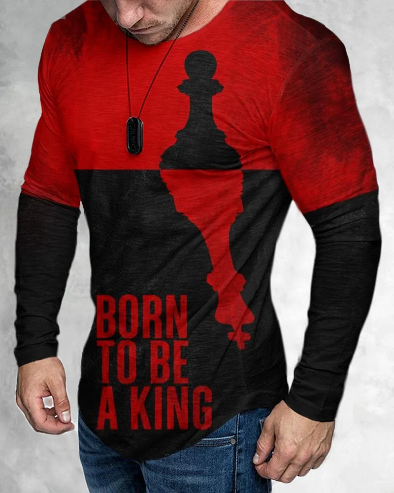 men's casual stitching printing long sleeves