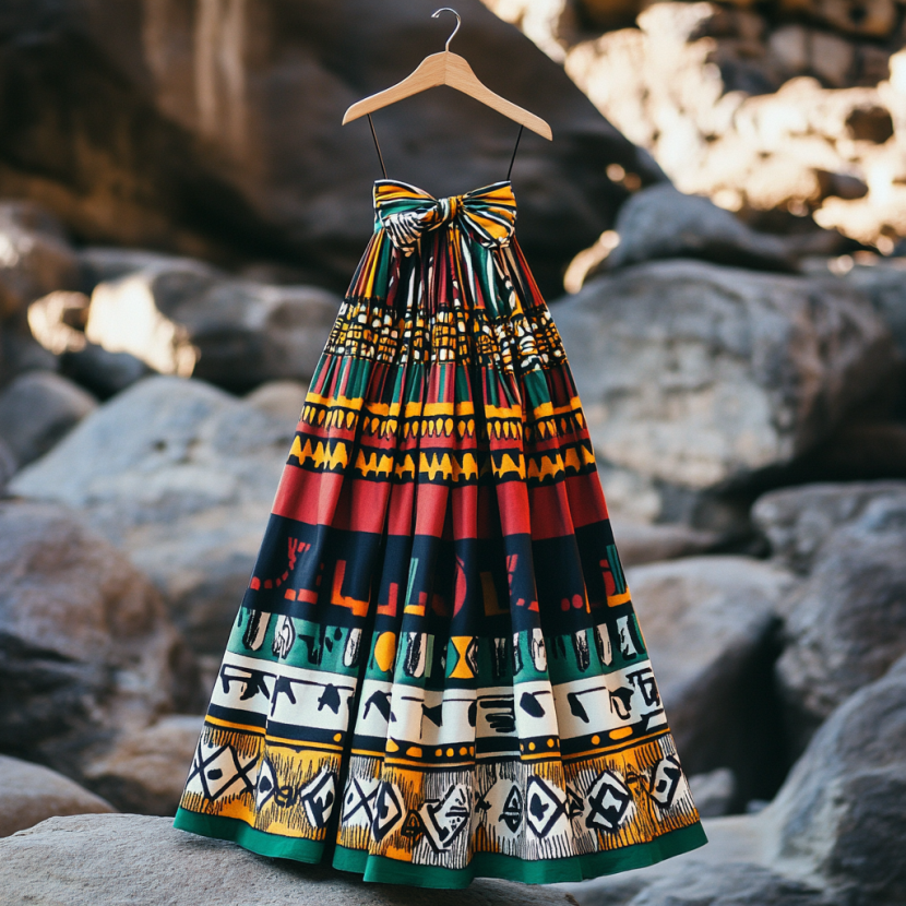 Vintage  Juneteenth Black Pride African Geometric Art Pattern Flowy Wide Skirt