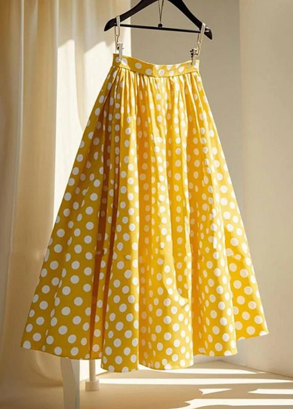 Cute Yellow Wrinkled Dot Chiffon Maxi Skirts