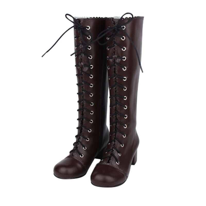 TAAFO Thigh Japan Classic Girl Women Motorcycle Shoes Lady Boots Woman Princess Med Heels Pumps Dress Boots 46