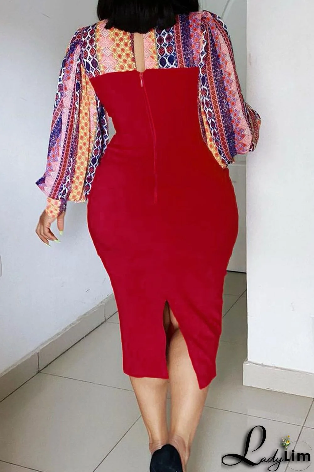 Blue Sexy Print Split Joint O Neck One Step Skirt Dresses