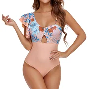 Trackpodssl Printed Swimwear Women 2025 Ruffle Swimsuit Female One Piece Push Up Bathing Suit Sports Mayo One shoulder Blue Pink XXL